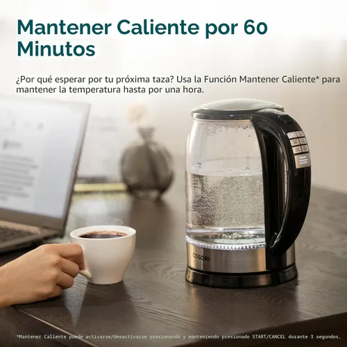 Miniatura 3 de COSORI - Hervidor eléctrico con control de temperatura de 1.7L, tetera eléctrica y caldera de agua caliente con mantenimiento de calor de 60
