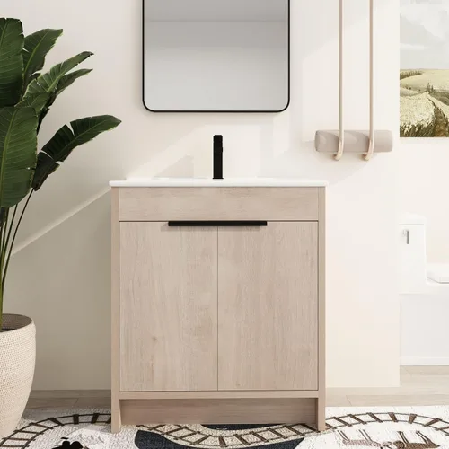 Miniatura 13 de Malwee Tocador de baño independiente de 24 pulgadas con lavabo, tocador de baño de pie de 24'', tocador moderno con 2 puertas y encimera de lavabo