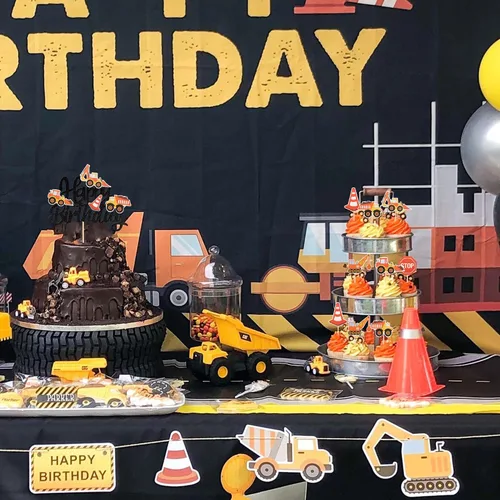 Miniatura 7 de 25 PIEZAS Decoración para Pastel de Construcción, Decoración para Pastel de Cumpleaños, Decoración de Parada, Camión Volquete, Excavadora, Tractor
