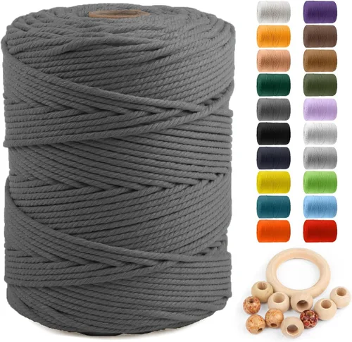 Miniatura 35 de Cuerda de algodón para macramé de 5 mm x 109 yardas, ZUEXT 100% natural hecha a mano, cuerda de algodón trenzada de 4 hebras para colgar plantas