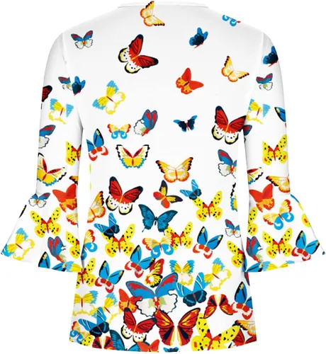 Miniatura 42 de Ceboyel Blusa tipo túnica con estampado floral para mujer, con botones, estilo Henley, con manga de codo, casual, trajes de moda para mujer