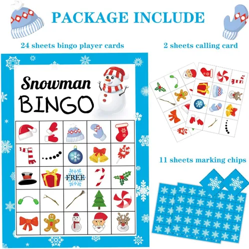 Miniatura 2 de Juego de bingo navideño de Happy Storm para niños y adultos, tarjetas de muñeco de nieve, 24 jugadores, juegos de invierno y actividades festivas