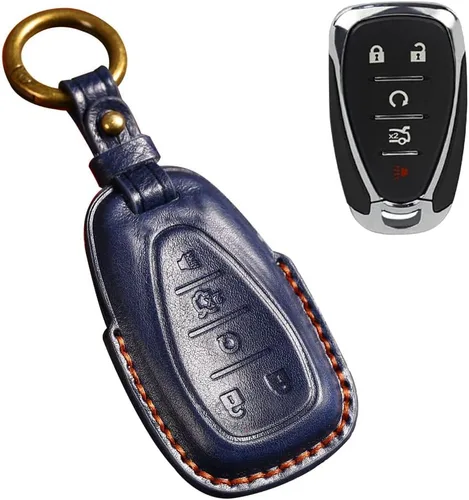 Miniatura 12 de ontto Funda de cuero para llave de automóvil de 4 botones, protección completa, compatible con Chevy Equinox Traverse Malibu Camaro, color negro