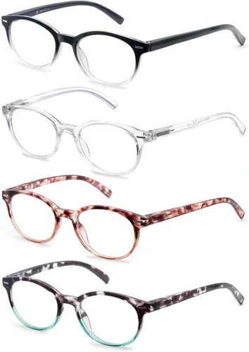 Miniatura 15 de Gafas de lectura para mujer + 1.75 elegantes anteojos con aumento para mujer, paquete de 4 unidades, ligeros y cómodos (negro, marcos transparentes)