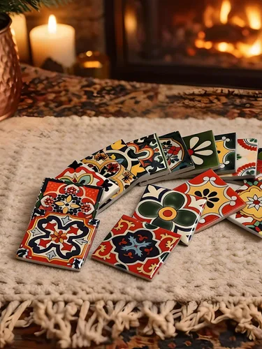 Miniatura 2 de Heimerdinger Paquete de 16 azulejos mixtos de cerámica Talavera – Mosaico de diseño marroquí mexicano de 1.9 x 1.9 pulgadas para decoración