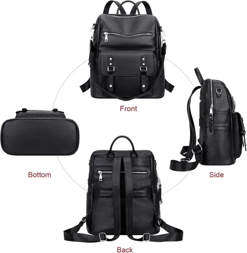 Miniatura 4 de Over Earth Mochila de cuero para mujer, bolso bandolera de moda para mujer, Negro