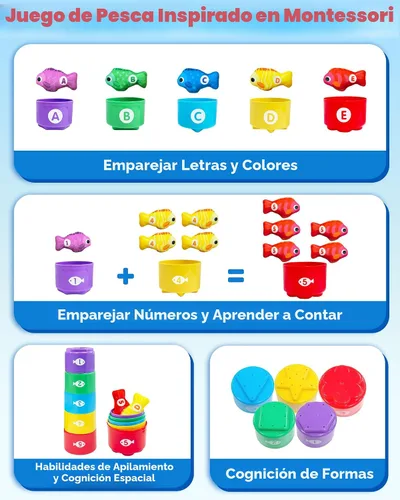 Miniatura 3 de Juguetes Montessori para niños de 1 año, juego de pesca para niños pequeños con tazas apilables, juguetes educativos de aprendizaje para regalos