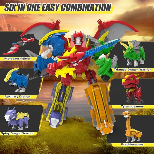 Miniatura 4 de Juguetes de robot transformador de dinosaurios de 6 formas para niños de 6 años en adelante, 6 paquetes de figuras de acción transformadas STEM