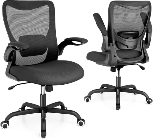 Miniatura 8 de MUXX.STIL Silla de oficina, silla de escritorio ergonómica con soporte lumbar ajustable y reposabrazos abatibles, silla de computadora de malla Negro