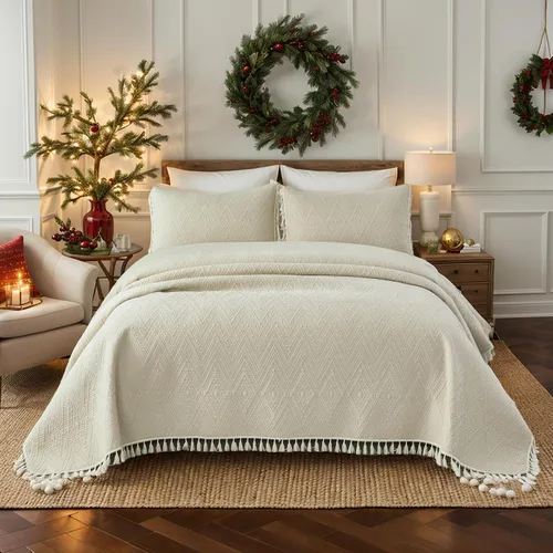 Miniatura 14 de Brandream Juego de ropa de cama de algodón de 3 piezas de 3 piezas con diseño de diamantes beige terroso, moderno, bohemio, chic y minimalista