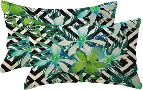 Miniatura 9 de ULOVE LOVE YOURSELF Paquete de 2 fundas de almohada cuadradas decorativas con diseño de hojas verdes tropicales con fondo geométrico, fundas