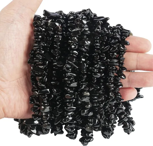 Cuentas de piedra pulida de obsidiana negra de 0.197-0.315 in para la fabricación de joyas, cuentas sueltas de cristal curativo de forma irregular,