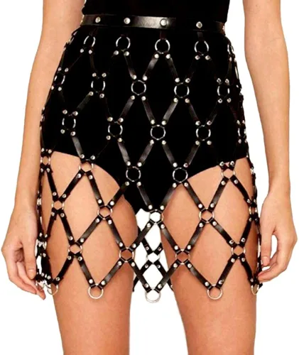 Miniatura 2 de CYWYX Disfraces del partido arnés del cuerpo ajustable ahueca hacia fuera cuero de la PU tejidas faldas de moda, Pg01., talla única