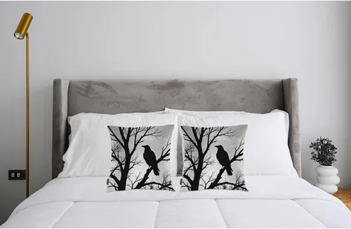 Miniatura 3 de Swono Raven - Juego de 2 fundas de almohada cuadradas de 18 x 18 pulgadas, diseño de pájaro salvaje, cuervos negros en rama de árbol, para el hogar