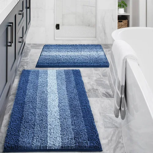 Miniatura 30 de Gibelle Alfombras Azules para Baño, Alfombra de Baño de Chenilla de Lujo, Alfombra Pequeña Antideslizante para Ducha y Alfombras para el Suelo