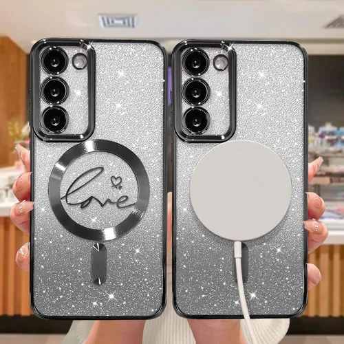 Miniatura 323 de ZONRW - Funda para Samsung Galaxy S22 Ultra magnética, para mujeres y niñas, cubierta trasera suave, lujosa, con corazón de amor, bling, degradado