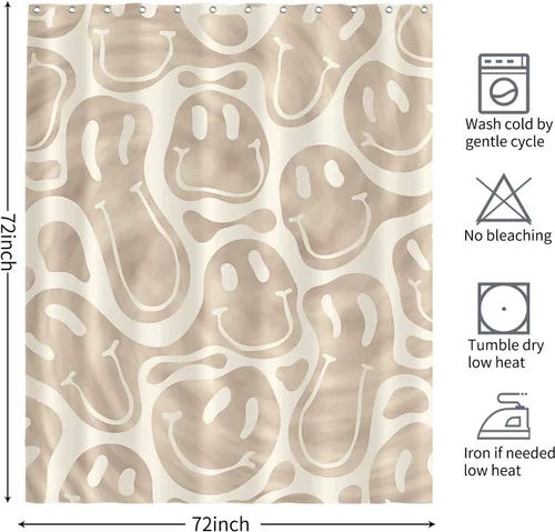 Miniatura 5 de Decoración de baño hippie retro, cortina de ducha de vaca y fresa, tela de poliéster impermeable, 72 x 72 pulgadas, albaricoque