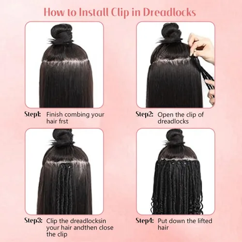 Miniatura 6 de Extensiones de cabello con clip de 16 pulgadas, extensiones de rastas sintéticas de color negro a bolnde de 16 pulgadas, 8 piezas de 32 hebras