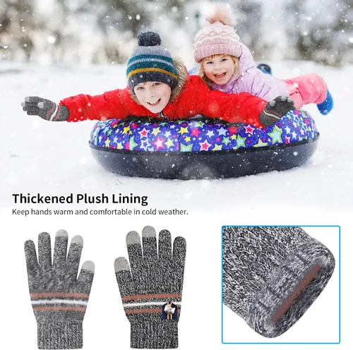 Miniatura 3 de AOTOW Guantes de punto cálidos de invierno para niños 3 pares de guantes de algodón para pantalla táctil guantes para niños para correr deportes