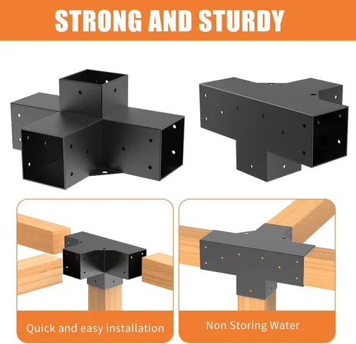 Miniatura 5 de Woodworks - Soporte de pérgola para pérgola de 4 vías, soporte de esquina de ángulo recto, soporte de madera elevado, paquete de 2 con tornillos