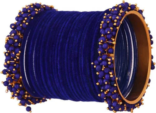 Miniatura 6 de Efulgenz Indian Bangle Set Faux Pearls Beads Plain Velvet Bracelet Bangle Jewelry for Women