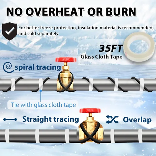 Miniatura 5 de HEATIT Cable calefactor de tubo autorregulador de 30 pies para protección contra congelación de tuberías, cable térmico para tuberías de agua, cinta