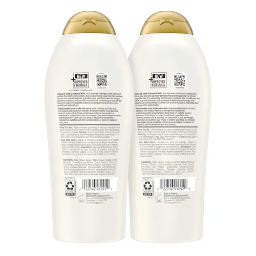 Miniatura 7 de OGX Set de champú y acondicionador, nutritiva + leche de coco, champú y acondicionador para hidratar y fortalecer el cuidado del cabello, formulado