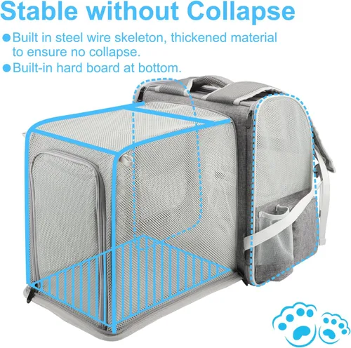 Miniatura 2 de Texsens Mochila para gatos expandible para mascotas, mochila para mascotas para gatos medianos y perros pequeños, ideal para viajes, senderismo y al