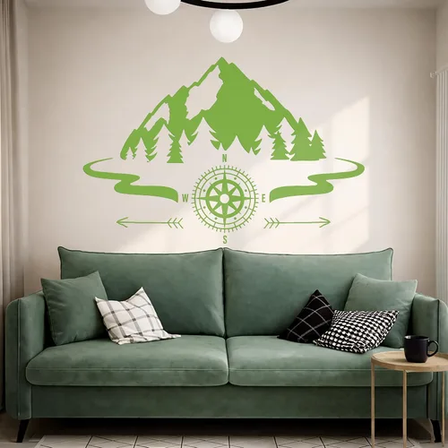 Miniatura 3 de Vinilo grande para pared, diseño de montañas, brújula, camping, bosque, campamento, decoración artística (ig5651)