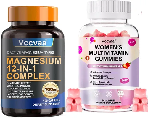 Complejo de magnesio 700 mg - Gomitas multivitamínicas 12 en 1 y sin azúcar para mujeres mayores de 14 años