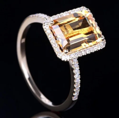 Miniatura 2 de Kuyiuif Anillos chapados en oro de 14 quilates con circonita cúbica amarilla de 4 quilates, para cóctel, compromiso, boda, aniversario, plata