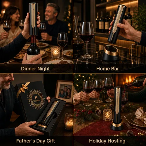 Miniatura 8 de Abridor eléctrico de botellas de vino con base de carga y cortador de papel de aluminio integrado, sacacorchos automático inteligente activado por