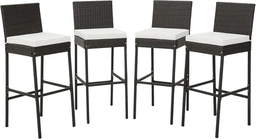Miniatura 13 de Tangkula Juego de 2 taburetes de mimbre para patio, silla de bar para exteriores con cojín de asiento suave y reposapiés acogedor, marco de metal