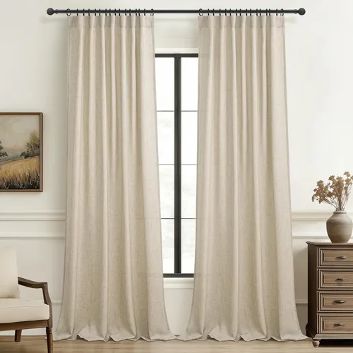 Miniatura 11 de Cortinas translúcidas de lino beige blanco de 84 pulgadas de largo, 2 paneles, cortinas modernas con filtrado de luz y privacidad, riel de techo