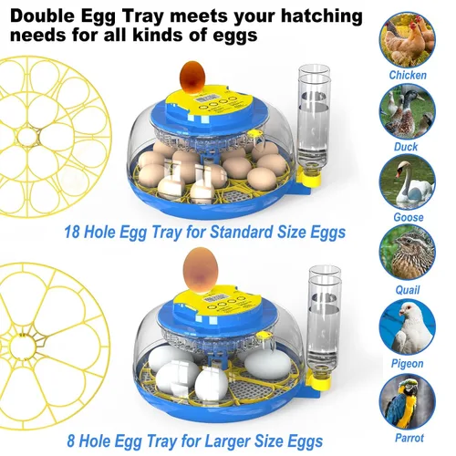 Miniatura 4 de Cieex - Incubadora de 18 huevos para incubar pollo, codornices, patos, loros, gansos con giro automático de huevos y control de humedad, incubadora