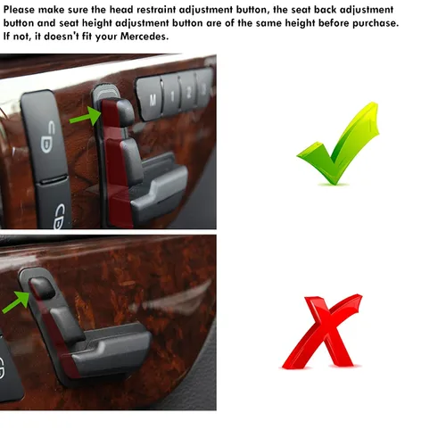 Miniatura 2 de Moonlinks Mercedes Benz - Calcomanías cromadas para botones de ajuste de asiento de puerta, adhesivos de botones de ajuste de asiento para clase B