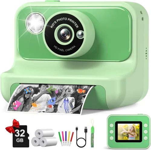 Miniatura 10 de Impresión instantánea de cámara para niños, regalos de cumpleaños de Navidad para niñas y niños, cámara digital de video HD 1080P, juguete para Negro