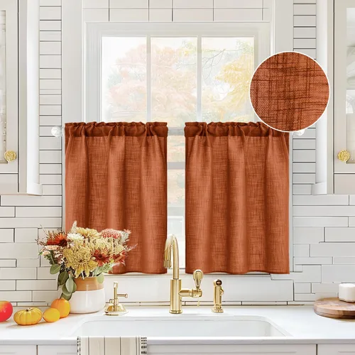 Miniatura 60 de MIULEE Cortinas de Halloween para cafetería de 24 pulgadas de largo, cortina de media ventana semitransparente, cortinas de lino cortas estilo casa