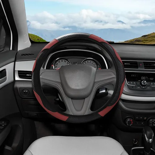 Miniatura 16 de Funda de volante de automóvil, funda de volante de carbono de 15 pulgadas, accesorios de volante antideslizantes transpirables para hombres