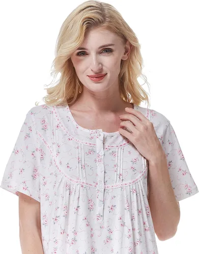 Miniatura 8 de Keyocean - Camisón de manga corta para mujer, 100 % algodón, suave, cómodo, ligero, con encaje, para verano, ropa de dormir