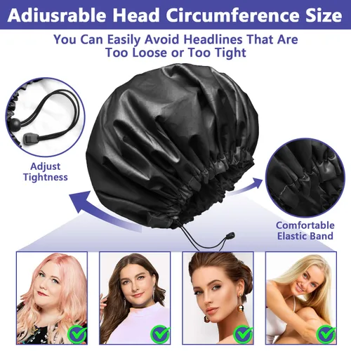 Miniatura 3 de 1 pieza de gorro de ducha, gorro de baño de doble capa y ajustable para la ducha, gorro de pelo extragrande reutilizable para mujer, exterior