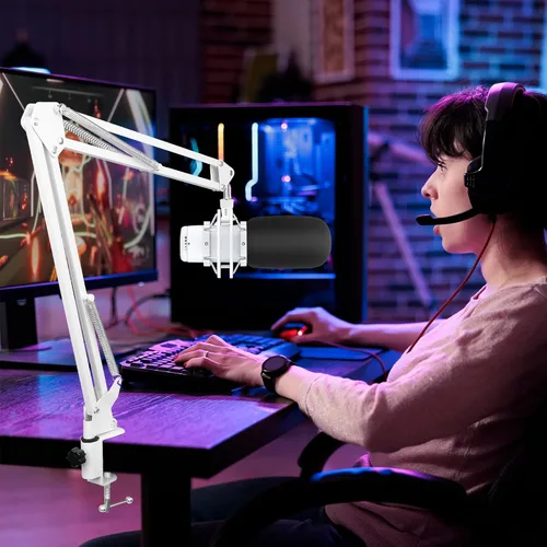 Miniatura 2 de Brazo de boom blanco para Hyperx Quadcast S, soporte de micrófono Hyperx Quadcast blanco ajustable compatible con Hyperx Quadcast con filtro pop