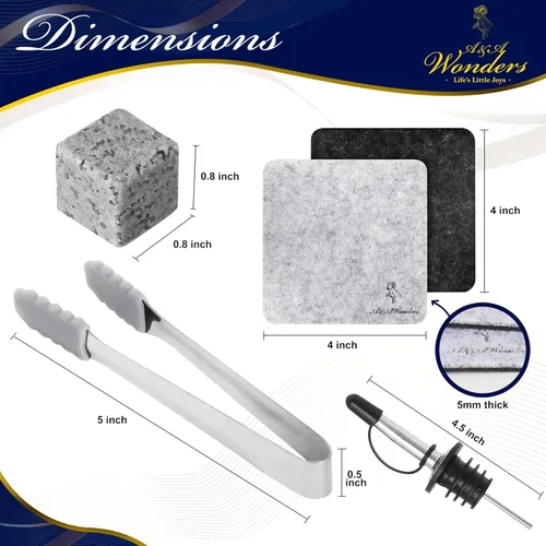 Miniatura 3 de A&A Wonders Juego de 9 piedras de whisky de alta calidad, 100% natural, de granito natural, cubos de hielo reutilizables para bebidas con bolsa de 9