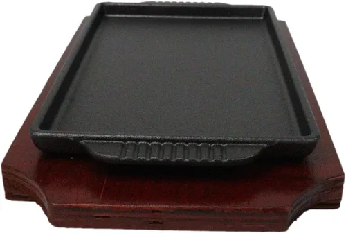 Miniatura 7 de Ebros - Sartén de hierro fundido de tamaño personal para fajita, plato de carne japonesa con base de madera para restaurante, hogar, cocina