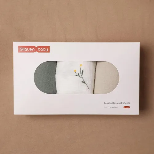 Miniatura 7 de Gllquen Baby Sábanas de Muselina para Moisés Paquete de 3, Sábanas Ajustadas de Algodón Transpirables Elásticas y Acogedoras para Colchón de Moisés
