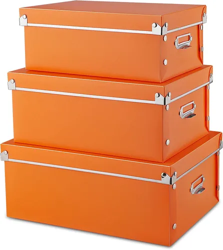 Miniatura 8 de SEEKIND Caja de almacenamiento, contenedores decorativos con tapa, juego 3 en 1, de plástico, con asas, cierre de botón, a prueba de humedad, J-Rosa