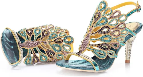 Miniatura 6 de Honeystore Sandalias de diamantes de imitación hechas a mano con patrón en forma de pavo real