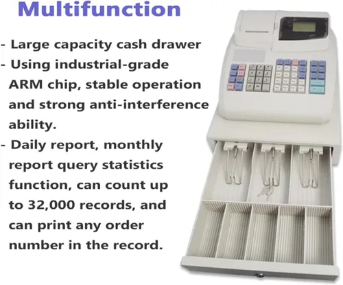 Miniatura 6 de Caja registradora electrónica con 6 pantallas LED digitales para pequeñas empresas, minoristas, supermercados, cajas registradoras con cajón y Negro