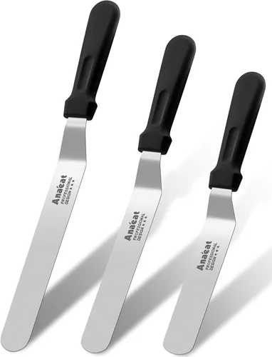 Miniatura 15 de Anaeat Espátulas de glaseado, juego de 2 espátulas profesionales en ángulo con cuchillas de acero inoxidable de 6 pulgadas, 8 pulgadas, cuchillo