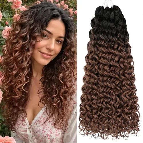 Miniatura 24 de Unionbeauty - Paquete de 8 mechones rizados con ganchillo GoGo, rizos de agua para mujer negra, rizos de playa, extensiones de cabello rizado 1b#